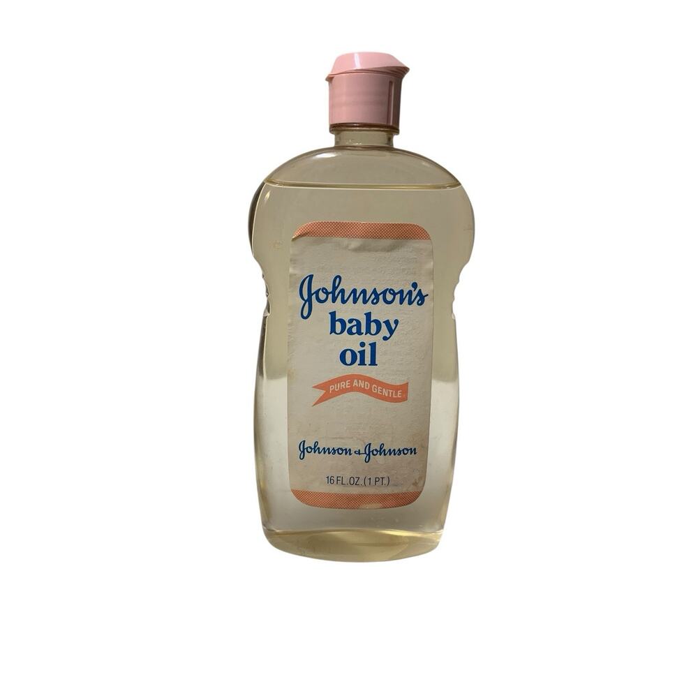 Vintage Johnson & Johnson Baby Oil 16 Fl Oz Full Bottle Pink Cap Made in USA